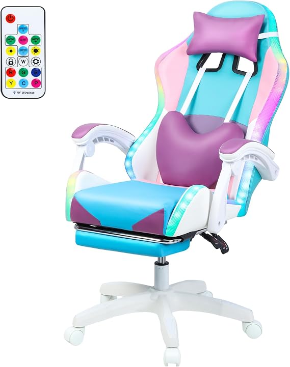 Gaming Chairs for Adults Racing Style Computer Chair Ergonomic, Gamer Chairs for Adults Remote Control, High Back Reclining Office Gaming Chair with Footrest and Headrest Purple