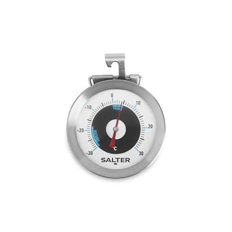 Salter Analogue Fridge/Freezer Thermometer | Stainless Steel Waterproof Body, Bimetal Sensor, Safe Zone Markers, Hang Or Stand Placement, Large Easy-Read Dial