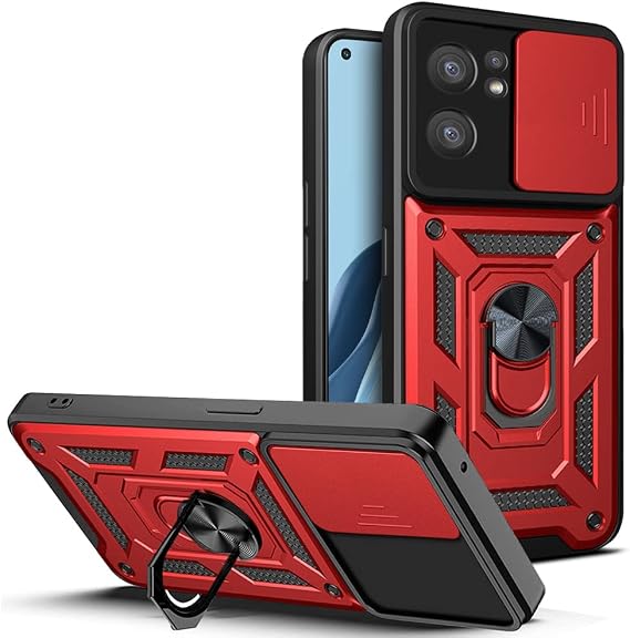 Compatible with Oppo Find X5 Lite/Reno 7 5G Bracket Shell,with Slide Camera Lens Cover Compatible with Oppo Reno7 5G CPH2371 Case Red