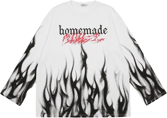 Y2k Sweatshirt Oversize Fire Pattern Korean Gothic Grunge Street Hoodie Aesthetic Dark Academia Alt Emo Pullover Unisex