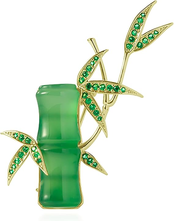 Green Bamboo Lapel, Element Jade Small Brooch Pin for Women Costume Jewelry Corsage, 1.6"x1.9"