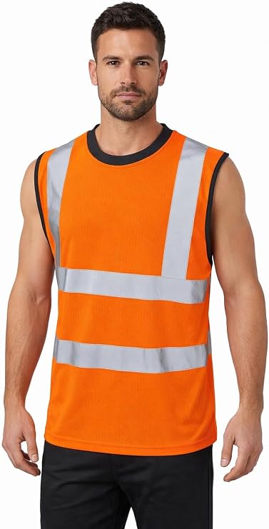 Generation-Plus+® Hi Vis Viz Work Utility Sleeveless Round Neck T-Shirt Warning Vest - High Visibility Safety Security Workwear Double Tape Tank Top Plus Size S-XXL
