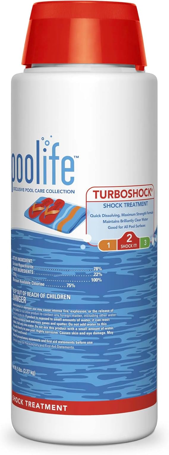 Poolife Turbo Shock to Eliminate Algae, Bacteria & Cloudy Water - Strongest 78% Calcium Hypochlorite Pool Shock - Fast-Dissolving, No Pre-Mixing - Safe Chlorine Shock for All Pool Surfaces - 5 lb