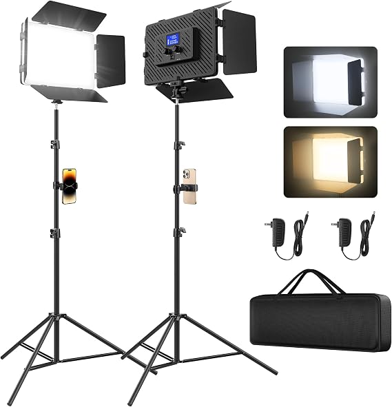 Unicucp 2 Pack Led Video Light Panel Light with Barndoor&79'' Stand-8000mAh