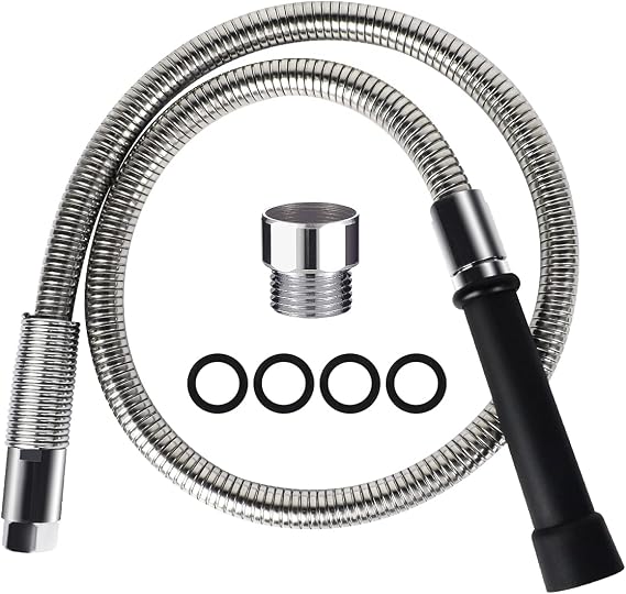 COOLWEST 44 Inch Flexible Stainless Steel Hose with Heat Resistant Black Handle for Commercial Sink Faucet Dish Sprayer Replacement