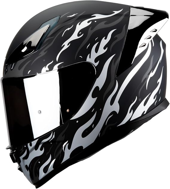 HAX Onix Full Face Motorcycle Helmets for Men Motorbike Helmets with Pinlock Ready DOT Approved Comfortable Fit Matte Black & Silver XL