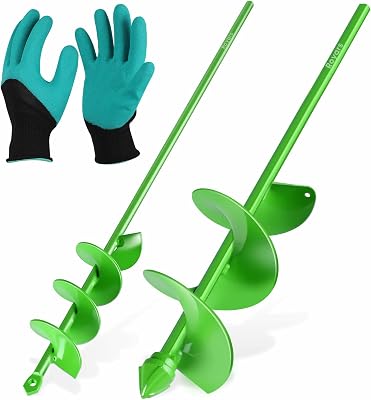 Upgrade Auger Drill Bit for Planting - Heavy-Duty Garden Auger Digging Machine Hole Digger Bulb Bedding Plant Rapid Planter for 38 Inch Hex Drive Electric Drill, with Non-Slip Gloves