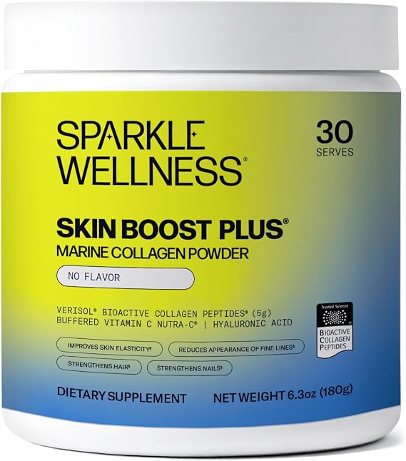 Sparkle Wellness Marine VERISOL Collagen Peptides (No Flavor) 30 Serves | Bioactive Hydrolyzed, with Hyaluronic Acid & Vitamin C for Skin, Hair & Nail Health, Beauty Collagen