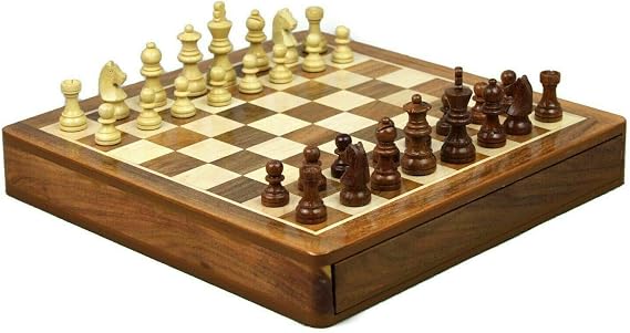 Supreme Quality Handmade Wooden Chess Set Sheesham Square Board With Staunton Chess Pieces With Storage Draw 14 Inch