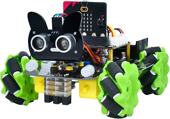 KEYESTUDIO 4WD Smart Car Coding Robot Kit with Microbit V2 for Makecode and Python, DIY Building Robot Kit for STEM Education 15+, IR Remote/APP Control