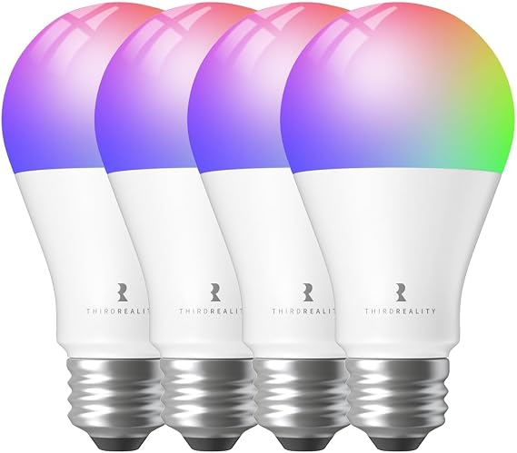 THIRDREALITY Zigbee A19 Smart Color Bulb ZL4 4Pack E27, Compatible with Home Assistant, SmartThings, Aeotec, Homey, Hubitat, Echo Devices with Built-in Hub, A60-RGB Bulb, 2700-6500K Tunable, 810Lumens [Energy Class F]
