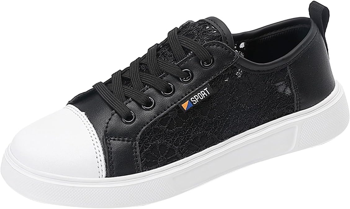 Platform Fashion Sneakers for Women Flower Embroidered Lace Breathable Lace-Up Low Top Play Sneakers Casual Slip On Walking Tennis Shoes Comfortable Flatform Loafers Running Shoes