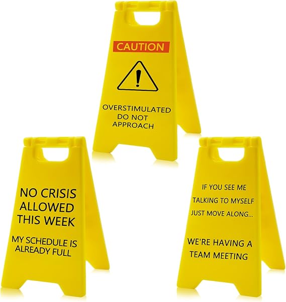 3 Pcs Funny Office Desk Accessories Do Not Overstimulated Warning Sign Mini Prank Humorous Gifts For Coworkers, Boss, Friend, Men, Women The Team Meeting, Office Decor, Teacher Desks Ornament Plaque