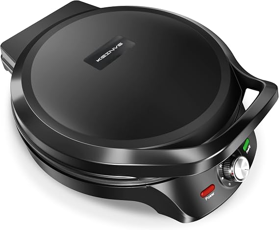 KEINVE 1500W Electric Griddle, 2-in-1 Indoor Griddle and Pizza Maker with 30-Min Timer and Auto Shut-Off, 12" 180 Open for BBQ, Steak, Burgers, Salmon, Veggies, and More