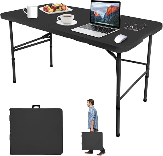 Camp Field 4 FT Plastic Folding Table, Portable Heavy Duty Indoor Outdoor