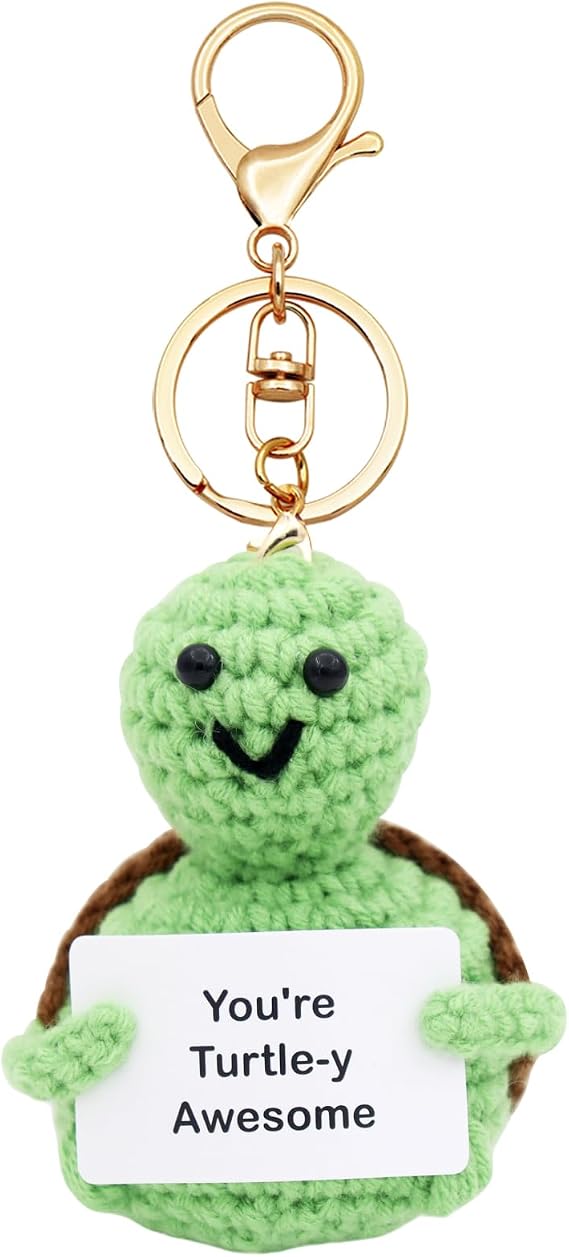 TTYY Handmade Crochet Keychain with You're Turtle-y Awesome Card, Inspirational Encouragement Gift for Friends Family, Cute Bag Charm for Birthday Graduation, Portable Car Key Pendant
