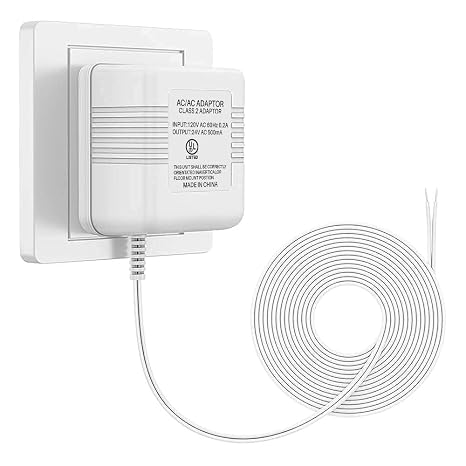 26ft 24V 500mA Doorbell Transformer Compatible with All Ring Versions, Nest, Arlo, Amcrest, Logitech, Wyze, Eufy Doorbells, Thermostats C Wire for Nest, Honeywell, Ecobee, Sensi (UL Certified)