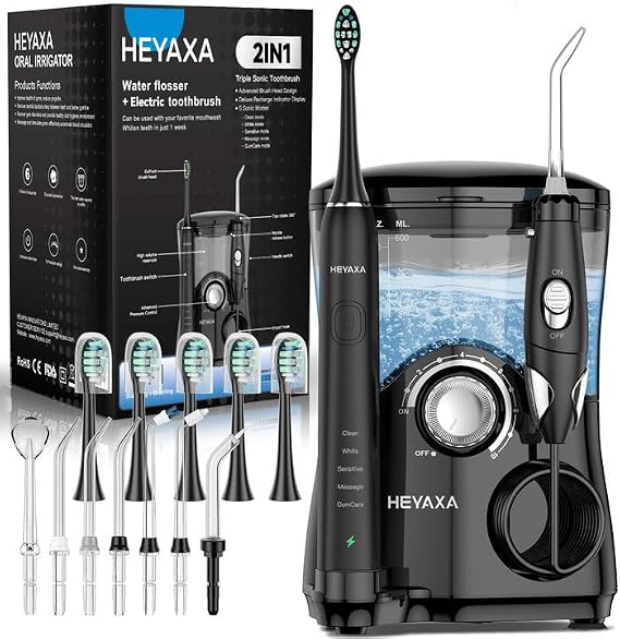 Water Flosser & Ultrasonic Electric Toothbrush Combo, 600ML Water Dental Flosser with 7 Jet Tips, 10 Adjustable Water Pressure, 5 Toothbrush Heads for Home Use, Gums, Braces