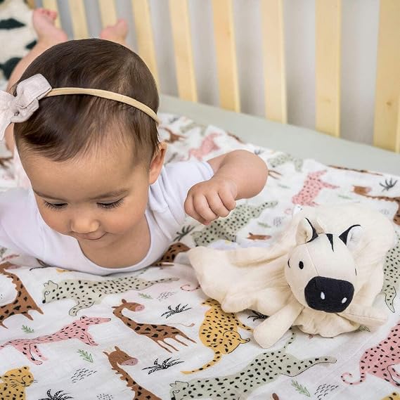 Zebra Comforter with Natural Rubber Teether Organic Baby Snuggle Toy | Soft Fabric Safari Comforter with Easy-Grip Leaf | Safe Non-Toxic Sensory Toy & Teething Relief for Newborns & Infants