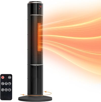 ROVSUN 33 Digital Tower Space Heater with Remote Control, Oscillation, 3D Realistic Flame Effect, with Adjustable Heat Settings, Overheating & Tip-Over Safety Protection for Room Indoor Use