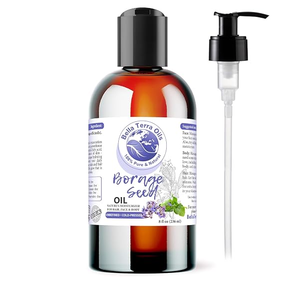 Bella Terra Oils - Natural Borage Seed Oil 16oz - Infused with the Goodness of GLA & Essential Fatty Acids, A Tribute to Skin's Natural Glow & Health