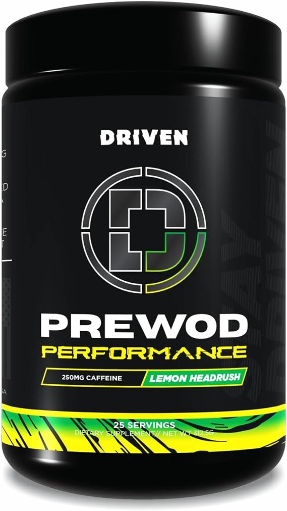 Driven PREWOD Energy Drink Powder, 25 Servings - Pre-Workout Supplement wit- Boosts Energy, Focus, Strength, Endurance for High-Intensity Training (Performace, Lemon Headrush)