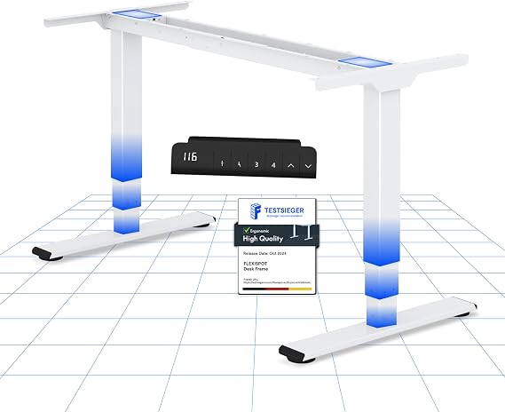 FLEXISPOT Standing Desk Frame Dual Motors 3 Stage, 100KG Heavy Duty | Electric Height Adjustable Desk Sit Stand up with LED Memory and Anti-Collision System, E5 White