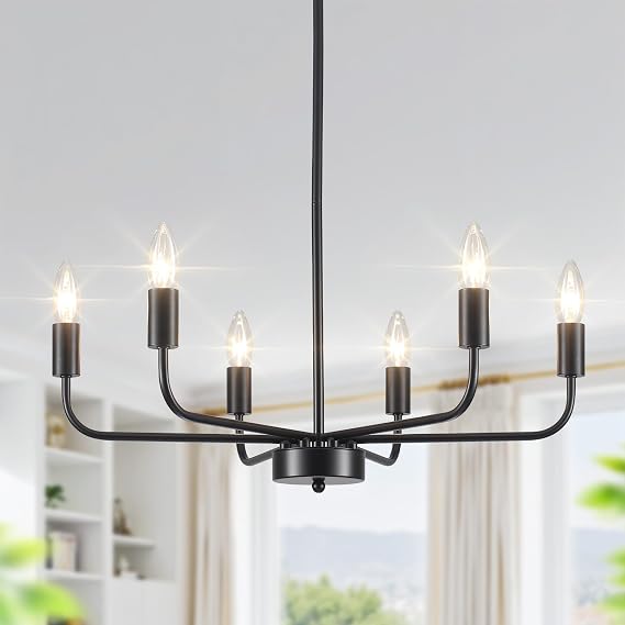 Black Chandelier 6 Lights, Modern Chandeliers Ceiling Light Living Room E14