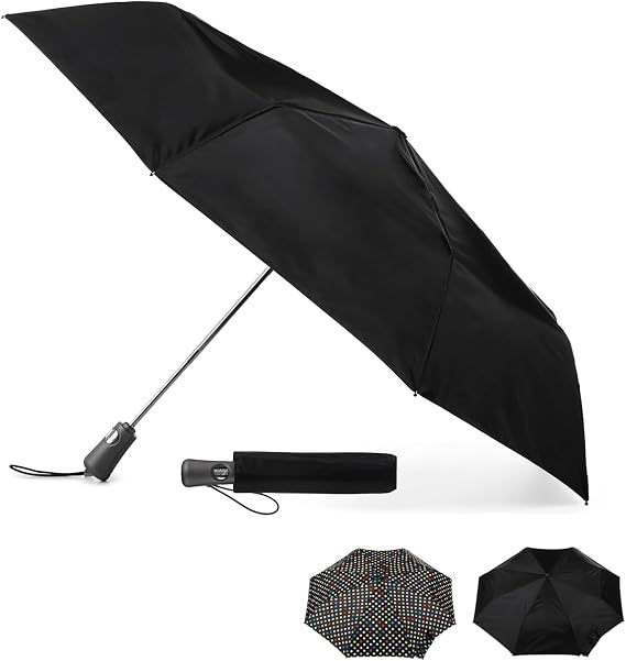 totes Portable Umbrella for Travel Compact for Car, Backpack and Purse Windproof, Strong, UV Sun Protection, Water-Repellant, Foldable On-the-Go Umbrella with One Touch Open/Close