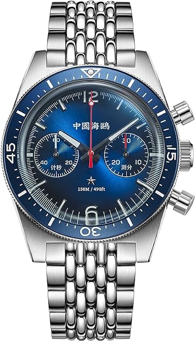 SEA-GULL Men's Mechanical Watch, Retro Diving Watch Chronograph, Seagull ST1901 Manual Winding, 1984 Antarctic Expedition,816.37.1068, Blue, bracelet