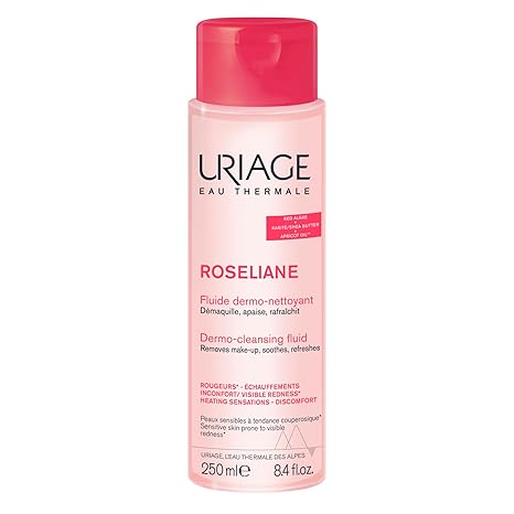 Uriage Roseliane Dermo-cleansing fluid | Face Cleanser with Calendula, Rose & Apricot Kernel Oil | Removes Makeup, Gel-Textured Lotion, Paraben-Free, 250 mL / 8.45 oz
