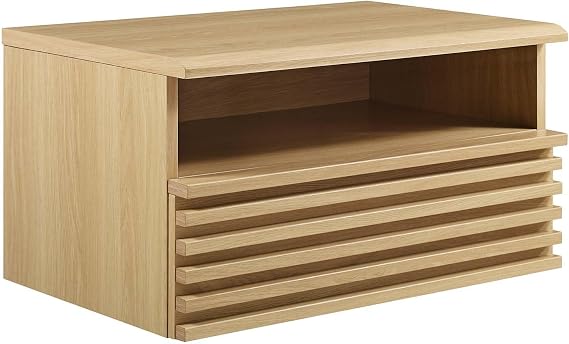 Modway Render Mid-Century Modern, Wall-Mount Nightstand, Oak