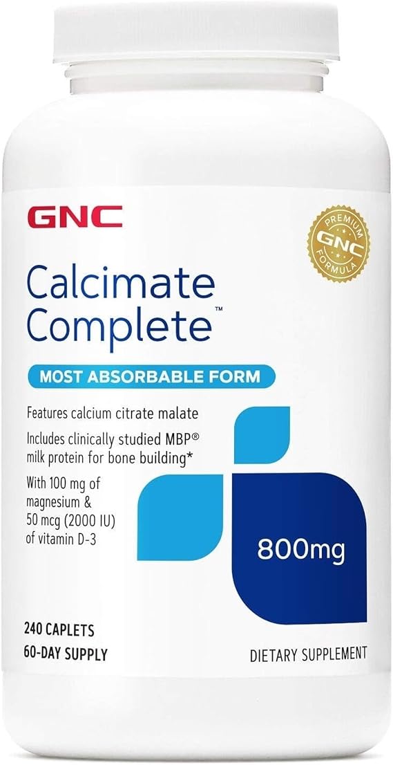 GNC Calcium Complete 800mg, Supports Bone Density, 240 Caplets, 60 Servings