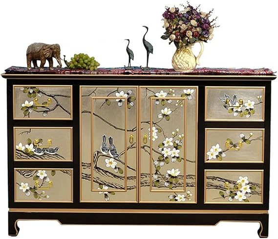 SOPAMI Kitchen Cabinet Chinese Style Porch Cabinet Solid Wood Light Luxury Home Storage Cabinet Living Room Shoe Cabinet Dining Sideboard Buffet Cabinet(M:140X35X85CM)