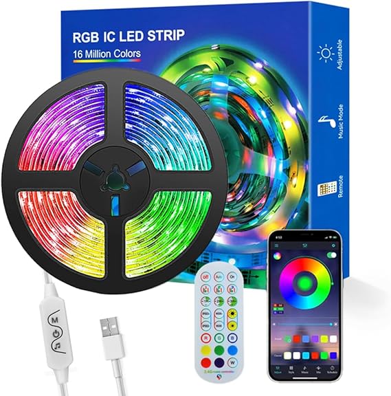 WS2812b Kit Individually Addressable LED Strip 9.8FT 60Pixels/m Smart LED Lights RGB IC Pixel Strip,WS2812b Controller Bluetooth APP Remote Control Music Sync USB 5V for Home Decoration
