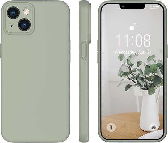 WXX iPhone 13 Silicone Case, iPhone 13 Ultra Thin with Microfibre, Liquid Silicone Gel Rubber Scratch-Resistant Protective Case Matte Case for iPhone 13 6.1 Inch 2021 Copper Green