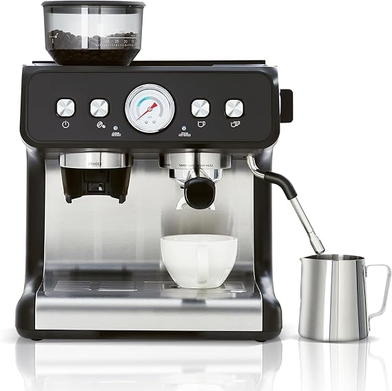 20 Bar Espresso Machine with Grinder & Steam Wand, Stainless Coffee Maker