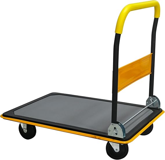 Moving Platform Hand Truck 660LB. Foldable Push Cart Dolly with 360 Degree Swivel Wheels.Large Size Dolly Cart for Easy Storage.Heavy Duty Rolling Tool Cart.Collapsible Flatbed Cart (Yellow, 660LB-II)
