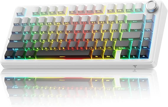 TECURS 75% Wireless Gaming Keyboard, Tri-Mode 2.4GHz/BT5.0/Type-C RGB Backlit Red Switch Mechanical Keyboards, Gasket Creamy, Side Engraved, Hot Swappable Custom Keyboard for PC/Mac