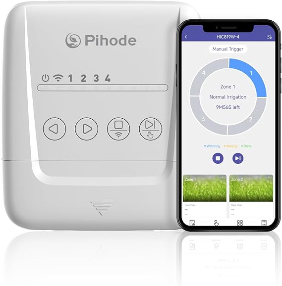 4 Zone Smart Sprinkler Controller with Local Weather Intelligence and Atmosphere Lights, Automated Watering and App Control WiFi Irrigation System, Save Water Through Rain Skip