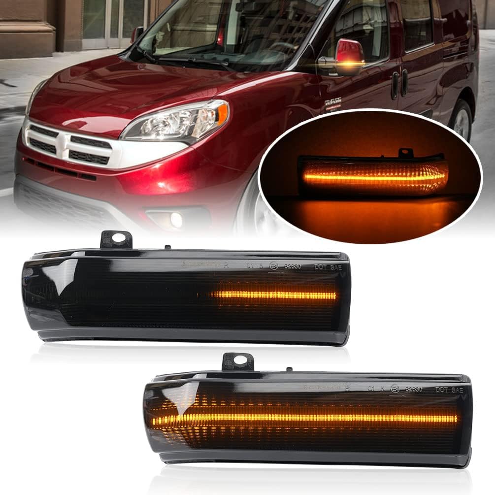 LED Side Mirror Marker Lights for 2015-2022 Ram ProMaster City SLT Tradesman Base Dynamic Amber LED Turn Signal Lamps Smoked Lens Left Right Ourside Rear-View Mirror Lights OEM 68289076AA 68289100AA