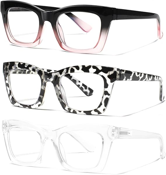 3 Pack Reading Glasses Women's Blue Light Filter Glasses Spring Hinges Computer Glasses Oversized Square Reading Glasses