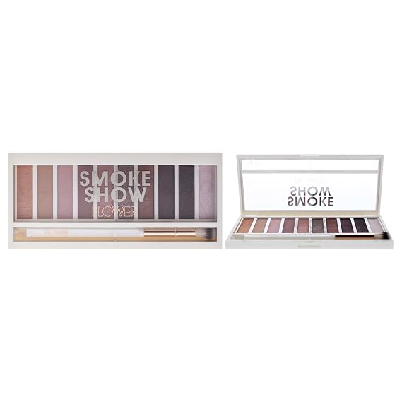 FLOWER Beauty By Drew Barrymore Shimmer + Shade Eyeshadow Palette - Neutral Colors + Ten Shades - Mix + Layers Shades - Easily Blendable + Rich Color Payoff - Brush Included (Smoke Show)
