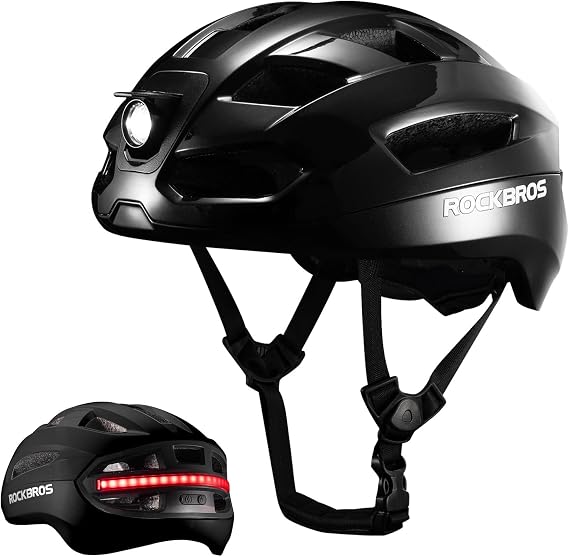 ROCKBROS Smart Bike Helmet with Lights and Turn Signals Cycling Helmet for Adults with Remote Control withTaillight and Head Light Breathing, Flashing, Steady L 58-60cm