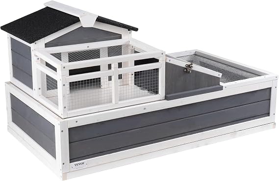 VEVOR 3-Room Tortoise House,Tortoise Habitat with Balcony & 2 Stories, Wooden Tortoise Enclosure Indoor & Outdoor with Ramp, Tray, Openable Roof, Large Reptile Cage, 44" x 25.6"x 24"