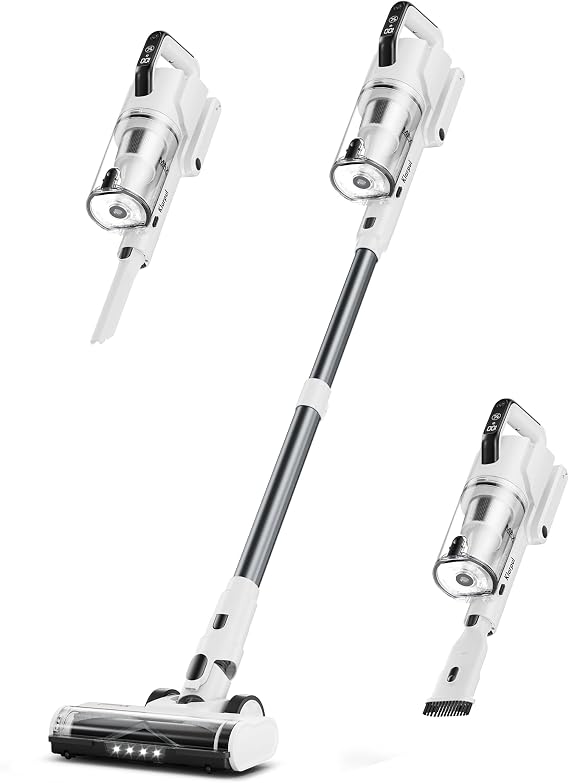 Cordless Vacuum Cleaner, 600W 50KPA 70Mins Runtime Fast Charging Vacuum Cleaner, Self-Standing LED Light Touch Screen Stick Vacuum for Home Light Weight,for Pet Hair/Carpet/Floor, White