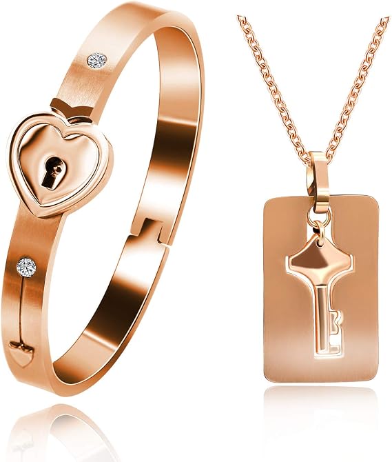 Uloveido Stainless Steel Key Necklace and Lock Bracelet for Men Women Y1481