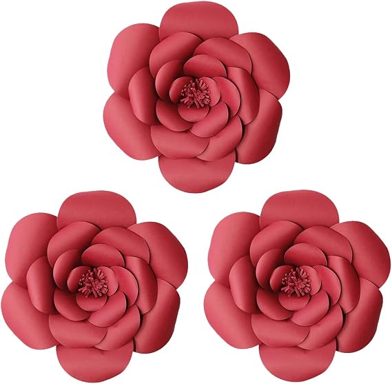 Party Flower Decorations Giant Paper Flower Wedding FlowersBackdrop DIY Handcrafted Flower for Nursey Birthday Wall Decor (Burgundy, 3pcs-16'')