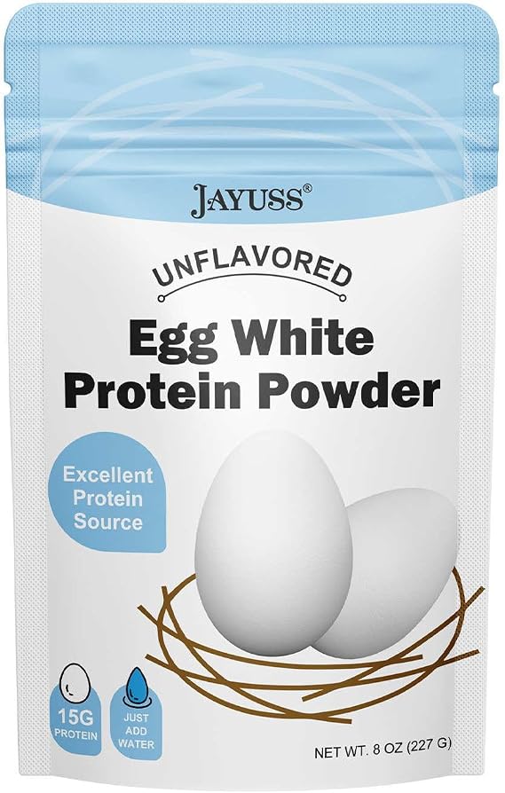JAYUSS Egg White Protein Powder Unflavored Dried Egg White Powder Pasteurized No Additives Gluten-Free Soy-Free Use in Baking Make Whipped Egg Whites 8 Oz (227g)