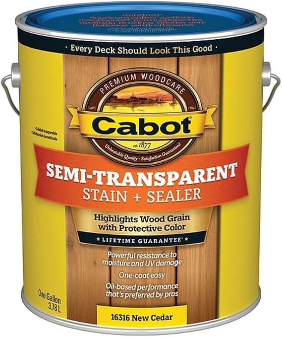 Cabot Semi-Transparent Wood Stain + Sealer, Low VOC, Cedar, Gallon